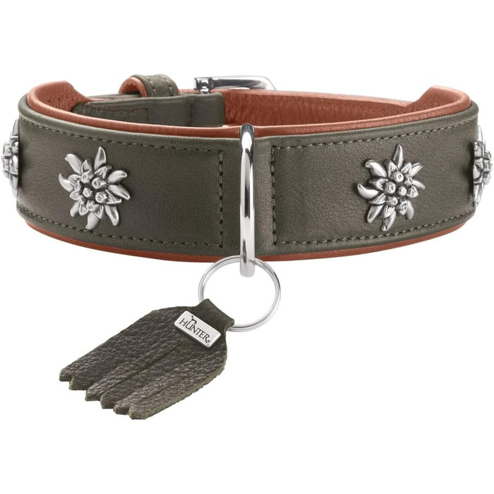 Нашийник для собак HUNTER München, зелено-коричневий, шкіряний, з вишуканими деталями, м'який та міцний, не травмує шерсть, екологічний, Made in Germany, розмір 50