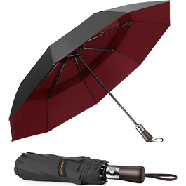 TECKNET Автоматичний парасолька, штормостійкий, легкий у використанні, чорний та червоний