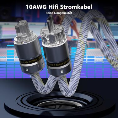 Audiофільний HiFi мережевий кабель живлення 10AWG з родієвим роз'ємом IEC320-C15, 125V/15A для підсилювача, сабвуфера та вінілового програвача, 1м