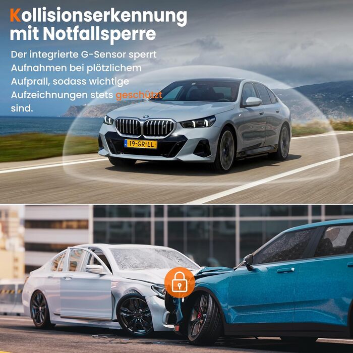 Відеореєстратор Faas Dashcam Auto Vorne & Hinten: 4K Dual, 64GB MicroSD, G-сенсор, час затримки, нічне бачення, режим паркування, циклічна запис – Чорний