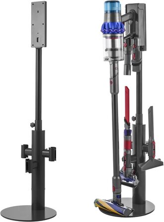 Підставка для пилососа VEVOR 126 см, сумісна з Dyson G5, V15, V12, V11, V10, V8, V7, V6, з аксесуарами, підлогова стійка, кріплення з 6 гачками та антиковзкими ніжками, срібна (з висувною трубою, чорна)