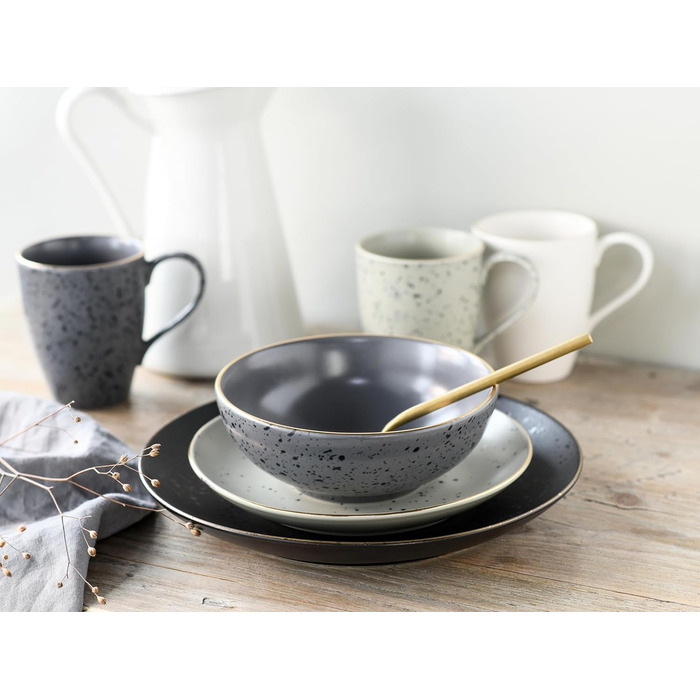 CreaTable Серія INDUSTRIAL GOLD: 16-частинний набір посуду для 4 осіб (сірий), з каменю, для духовки та посудомийної машини