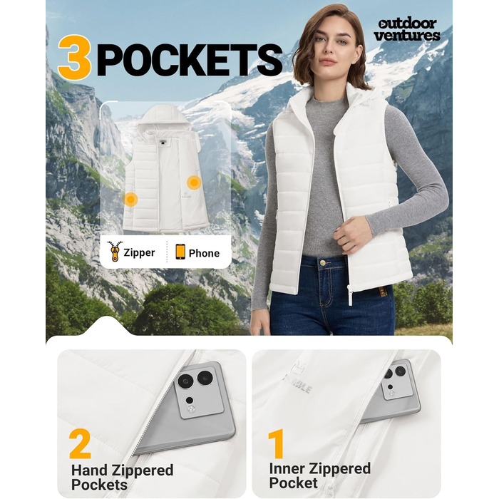 Степлева жилетка Outdoor Ventures для жінок з капюшоном, тепла велосипедна жилетка для туризму та кемпінгу, кремовий колір, XS