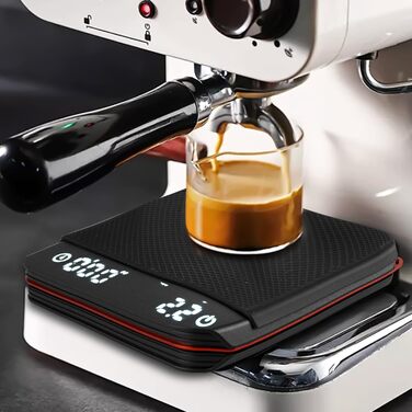 Еспресо вага з таймером, 3 режими, USB, цифрова міні вага для кави з LED-дисплеєм, таймер, 0.1г, висока точність, для фільтр-кави, приготування їжі, випічки, точна вага (чорний)