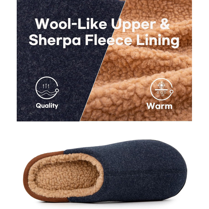 Чоловічі теплі зимові капці LongBay з ефектом пам'яті Memory Foam та підкладкою Sherpa, протиковзальна гумова підошва, темно-сині, розмір 45 EU