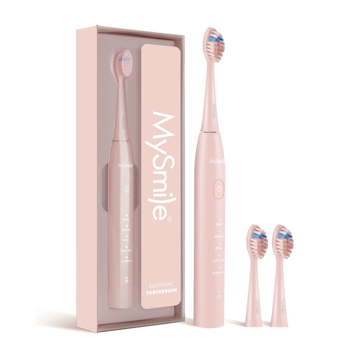 Електрична зубна щітка MySmile DY156 для дорослих: акумуляторна звукова щітка з 3 насадками, таймер 2 хвилини, 5 режимів, 45000 вібрацій на хвилину, 60 днів роботи від однієї зарядки (рожевий)
