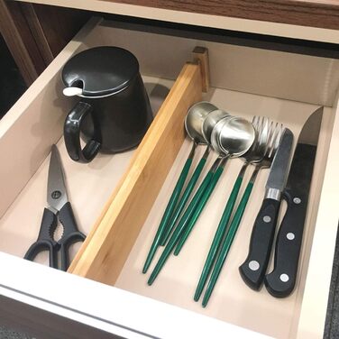 VaeFae Drawer Dividers Adjustable Bamboo, Expandable Drawer Organizer for Kitchen, Bedroom, Bathroom, Dresser, Spring-loaded Drawer Organization System, 6 Pieces