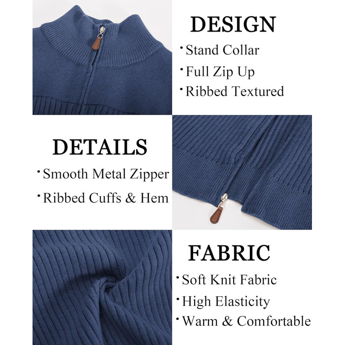 Кардиган чоловічий PJ PAUL JONES з блискавкою та стійким коміром, темно-синій (XL)