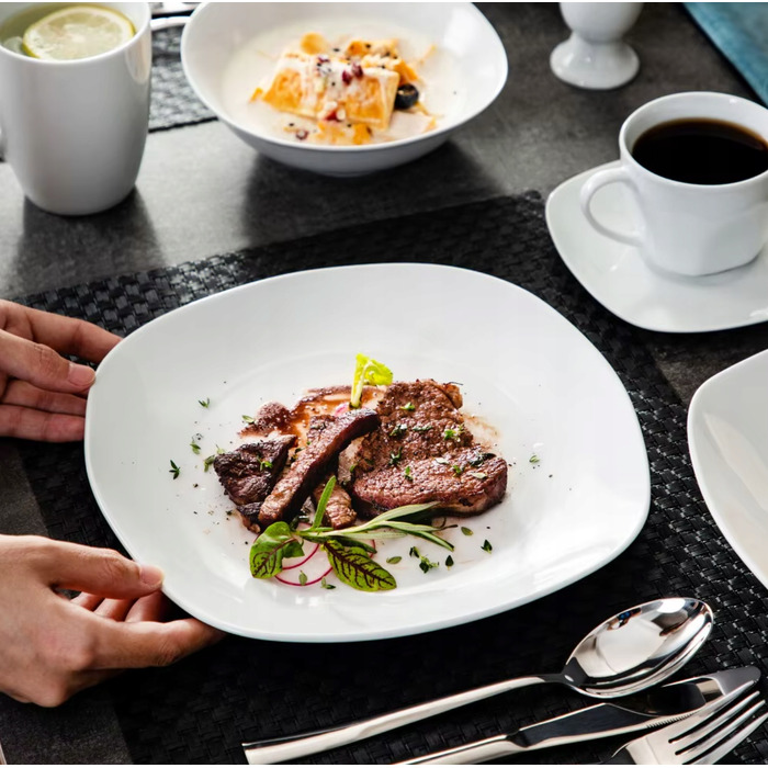 Елегантний білий порцеляновий обідній сервіз на 6 осіб, 50 предметів