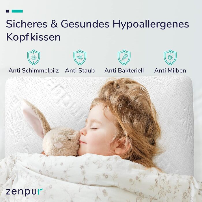 ZenPur 2-Pack Neck Pillow 40x60-13cm Memory Foam Pillow - Ergonomic Sleeping Pillow for Neck and Shoulder, Oeko-TEX Certified Medium 2-Pack 40 x 60 x 13 cm