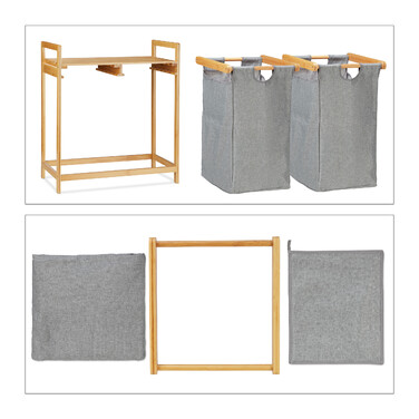 Relaxdays Laundry Basket with 2 Compartments and Storage