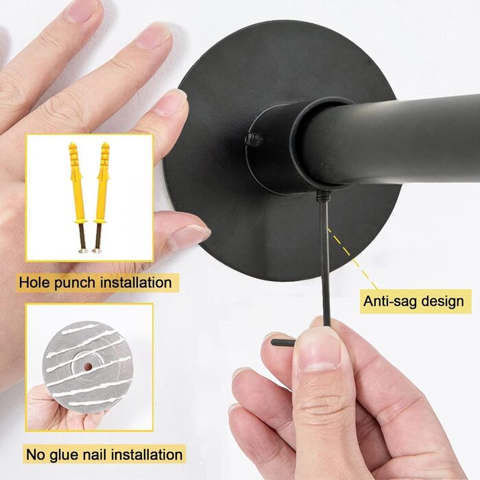 Регульована штанга для душу L-подібної форми без свердління, штанга для душу з нержавіючої сталі 304, розширювана кутова штанга для душу, без кріплення до стелі, (Розмір:Колір) (Д 70-95см x 105-165см, Чорний)