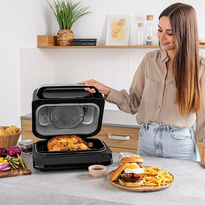 Cecotec Oil-Free Grill Air Fryer 6 L Cecofry FireDome 6000. Air Fryer. 2400 W, 6 cooking modes and 4 grilling levels, adjustable thermostat, including temperature sensor and 6-liter accessories.