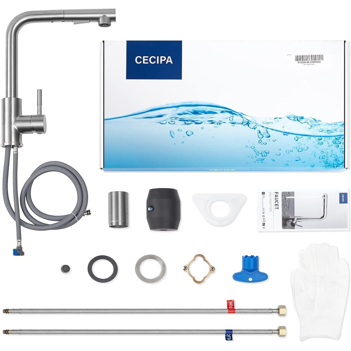 Змішувач кухонний висувний CECIPA з донним виливом, нержавіюча сталь, 2 режими, 360° оберт, високий тиск