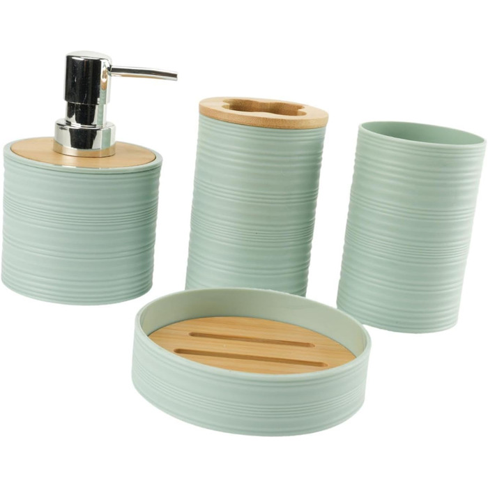 Набір аксесуарів для ванної кімнати Perfk: дозатор мила, тримач зубних щіток, стакан для ополіскувача, зелений