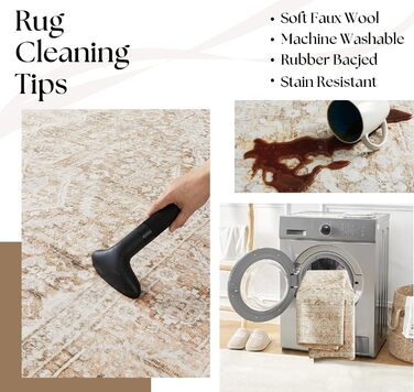 Килим миючий, штучна вовна, для дому, спальня, під ліжко, їдальня, під стіл, світло-бежевий, 244 x 305 см, прямокутний