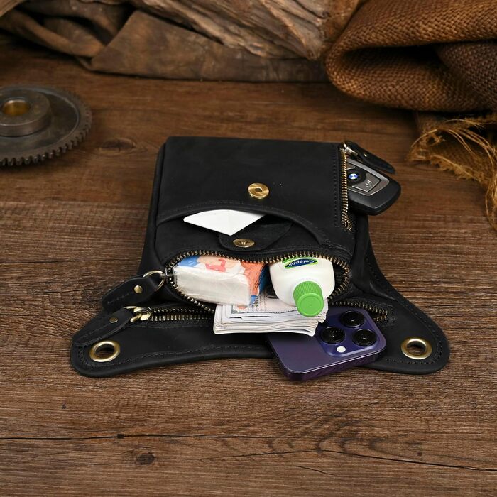 Чоловіча сумка на ногу з натуральної шкіри Le'aokuu - поясна/стегнова/для подорожей, туризму, альпінізму