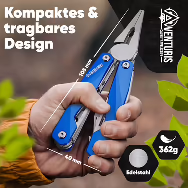 AVENTURIS® Multitool. Great multifunctional tool as bicycle accessory or outdoor gear, a multitool tool as men's gifts or Leatherman multitool green (Personalized, Blue)