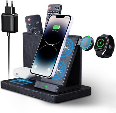 KINGFOM 3-в-1 Індукційна Зарядна Станція: для iPhone, iWatch, AirPods - Чорний