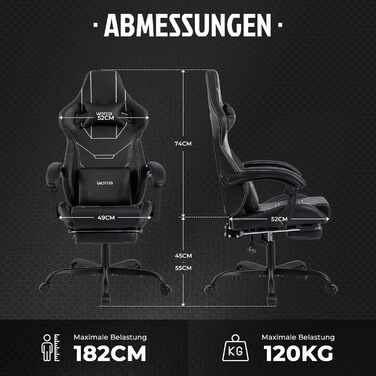 Геймерське крісло Ergon Gaming з підставкою для ніг, чорне - Офісне крісло для комп'ютера з регулюванням висоти та підтримкою попереку
