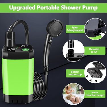 Портативний душ для кемпінгу Campingdusche 6000mAh з насосом та індикатором температури - набір для душу на відкритому повітрі для саду, авто, пляжу, тварин