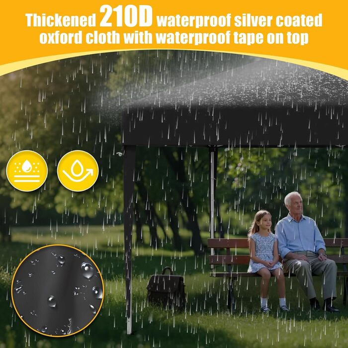 Devoko Gazebo, 2x2 Meter Waterproof, Stable, Winter-Proof, 3-Position Height Adjustment, Foldable Gazebo UV Protection 50+, Folding Tent, Foldable Gazebo with Carry Bag, For Garden, Outdoor, Camping, Grey