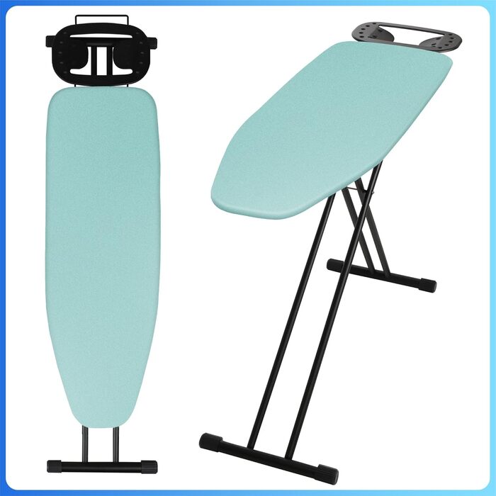 KADAX Ironing Board, 120x38 cm Folding Ironing Table, Height-Adjustable Steam Ironing Table, Steam Ironing Board with Non-Slip Feet, Table with 8mm Foam Padding (Mint)