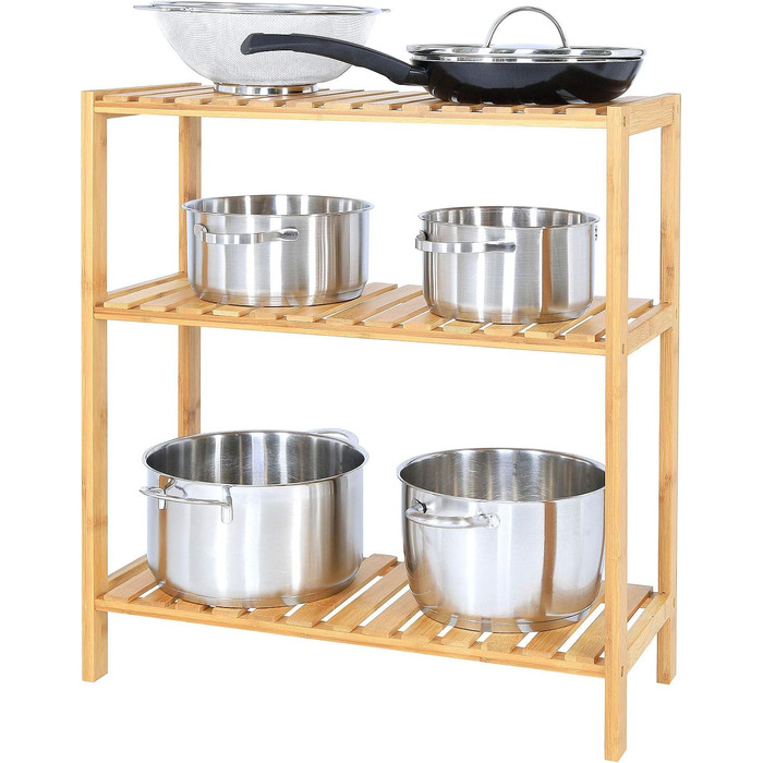 dibea Shoe Rack with 3 Shelves, Shoe Cabinet, Bathroom Shelf, Living Room Shelf, Standing Shelf, Bamboo Shelf, Bathroom Shelf, Bookshelf, Kitchen Shelf, 60x26x66 cm, natural color, Natural