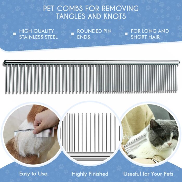 Професійна щітка Candure для собак та котів з довгим волоссям, гребінець для грумінгу, 17+9 зубців, видаляє ковтуни та шерсть (Блакитний/Чорний)