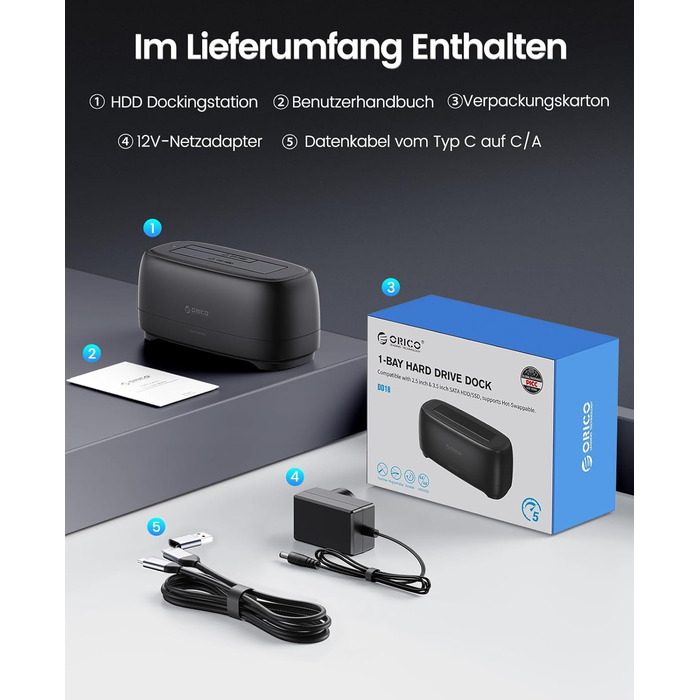 ORICO Док-станція для жорстких дисків, USB 3.2 Gen 1, для 2.5' та 3.5' HDD/SSD, підтримка UASP, 2 відсіки