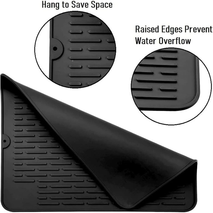 Килимок для посуду WXFLGH 40 x 30 см з термостійкого силікону, протиковзкий, для мийки, стільниці або годівниці для котів (чорний)