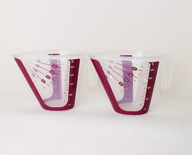 TUPPERWARE 2x 1L Measuring Cup CombiPlus Accurate Measurement Berry + Mini Funnel Purple
