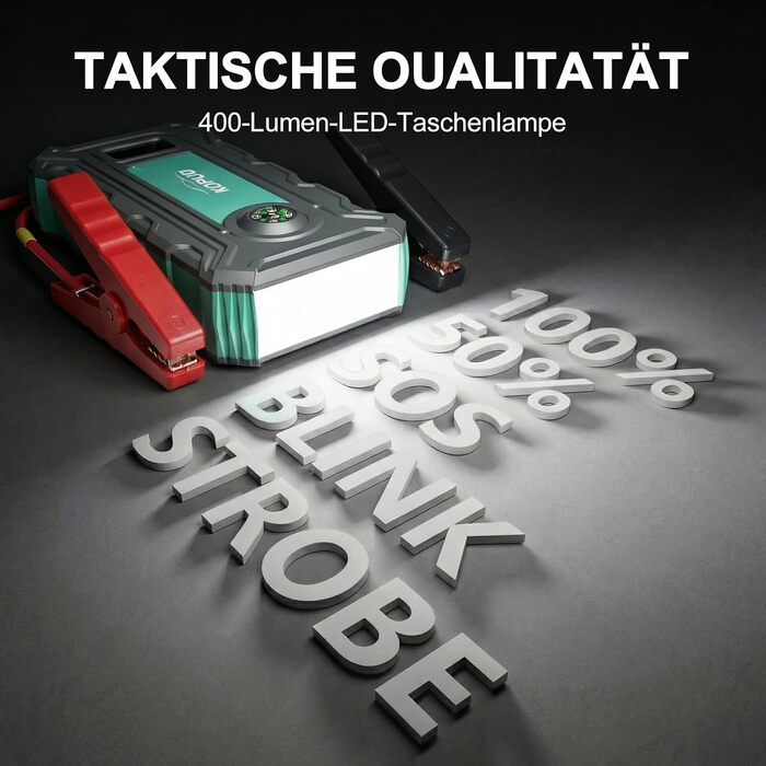 Бустер для автомобіля 7000A Jump Starter Powerbank 12V для бензинових (до 8л) та дизельних (до 6.5л) двигунів з LED-ліхтарем та набором аксесуарів (Блакитно-зелений)