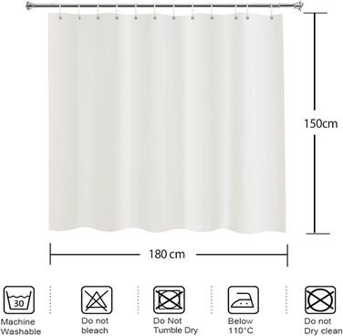 Штора для ванної кімнати YISURE антигрибкова 200x220 см, текстиль-поліестер, водонепроникна, колір кремовий
