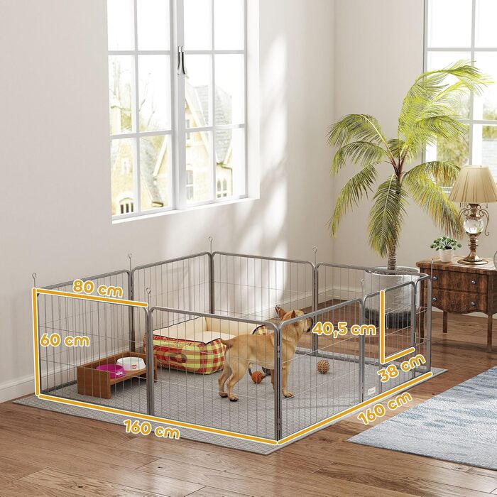 Вольєр для собак PawHut - вольєр-загон для цуценят, 8 панелей, 80x60 см, срібний
