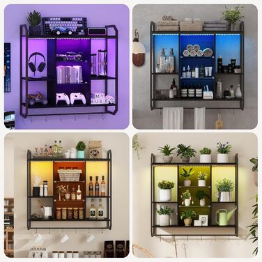 Стильне металеве вітрина для вина з LED-підсвічуванням на стіну, 3 яруси, чорний колір, для бару, кухні, вітальні, ресторану, 20x80 см