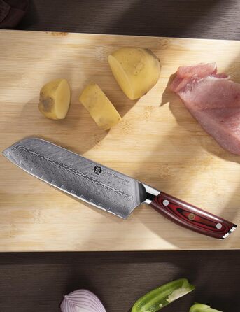 Японський ніж Santoku WILDMOK з дамаської сталі, 17.8 см, професійний для м'яса та овочів, VG10 сталь, Full Tang, G10 рукоятка, серія Song