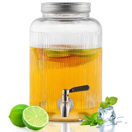 Скляний диспенсер для напоїв Evanda з нержавіючим сталевим краном, 4л, для приготування холодного чаю, лимонаду та соків