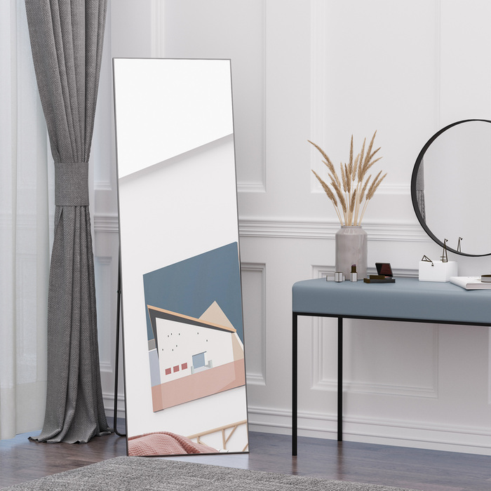 HOMCOM Freestanding Full-Length Mirror, Dressing Mirror with Stand, Aluminum Frame for Bedroom, Hallway