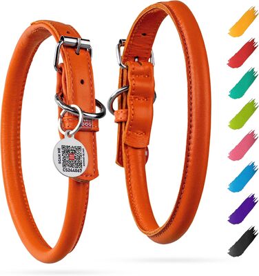 Стильний шкіряний нашийник для собак WAUDOG: для маленьких, середніх та великих порід, 20-25 см, 8 мм, помаранчевий