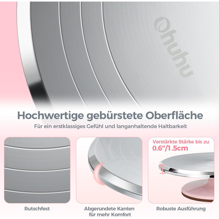 Ohuhu Поворотна платформа для тортів, 30 см, з лопатками та скребками, рожева | Для декорування та випікання