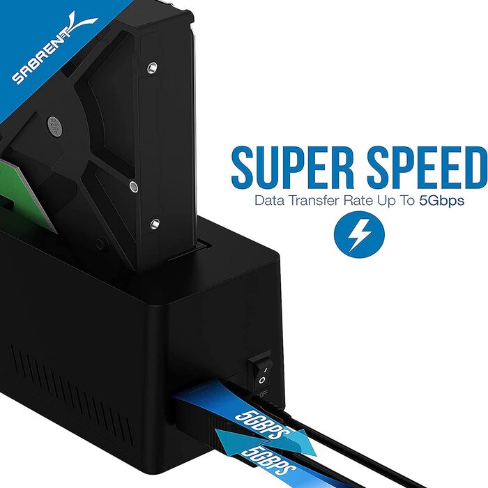 Док-станція SABRENT для HDD/SSD 2.5' та 3.5' SATA з USB A 5Gbps, UASP, 1 відсік