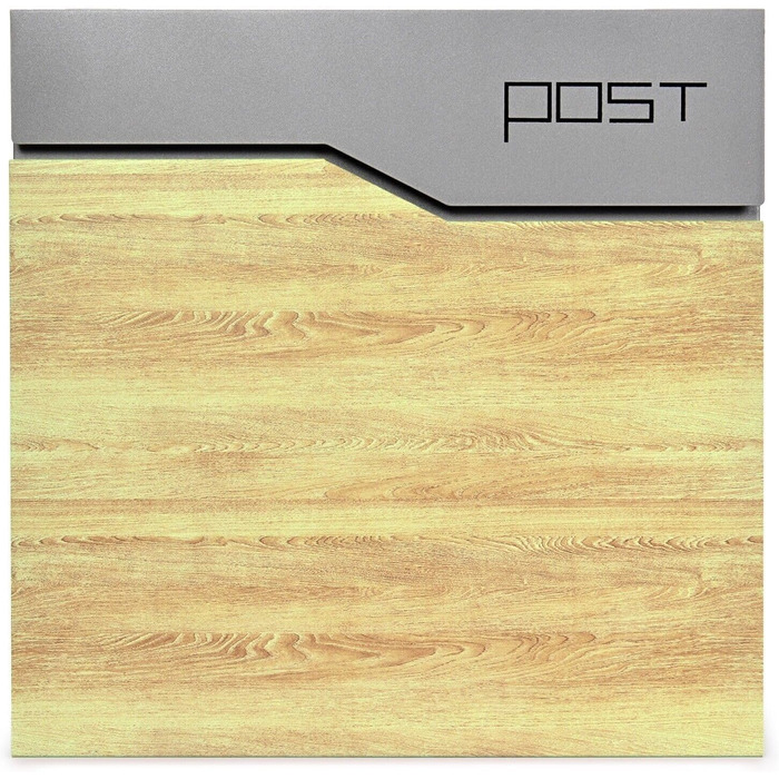 Поштова скринька Verda Anthracite з газетницею, порошкове покриття AkzoNobel, 2 ключі, табличка з іменем, персоналізована, дизайнерська настінна поштова скринька з нержавіючої сталі (срібло з виглядом дерева)