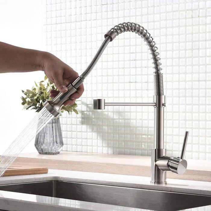 Змішувач для кухні з висувною лійкою, 360° обертання, щіткове золото, для кухні