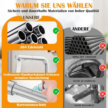 Змішувач кухонний висувний з душем, 360° поворотний, 2 режими розпилення, високий тиск, нержавіюча сталь (срібло)