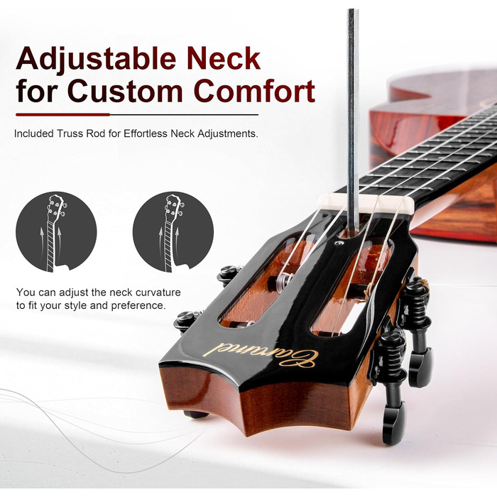 Гуталеле Caramel GEG95 з бокоте, глянцеве покриття | Акустична та електрогітара з аксесуарами для подорожей | 30' Baritone, чорне ебоні | Професійний набір, ручної роботи