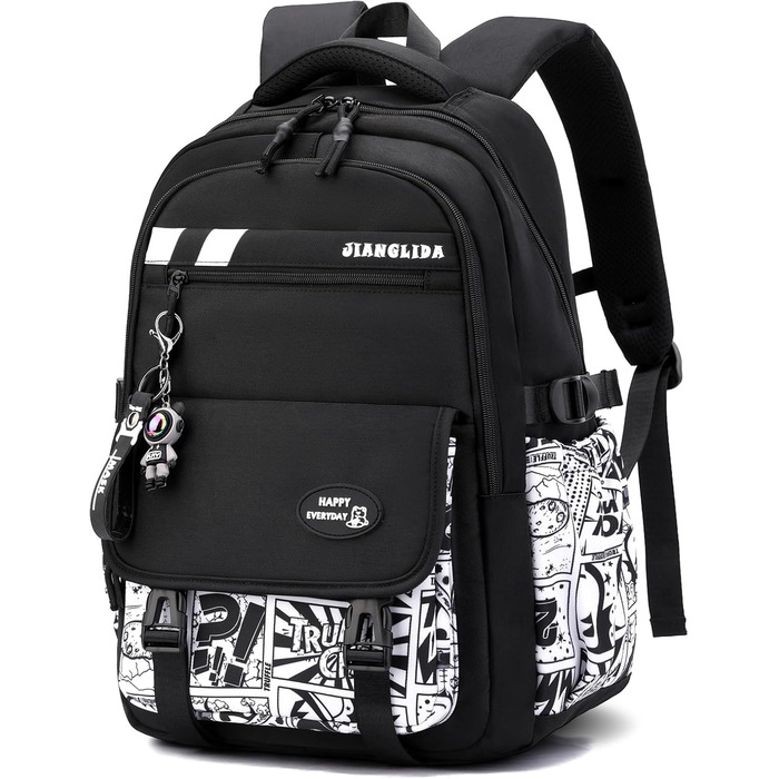 Шкільний рюкзак Tanou для хлопців-підлітків, чорний, з принтом графіті, водонепроникний, 10-18 років