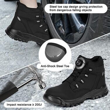 Черевики безпеки для чоловіків та жінок, водонепроникні, зі сталевим підноском, робочі черевики з поворотним затискачем, черевики з захистом від порізів, легкі, з антиковзким покриттям, шкіряні, розмір 40-46, 44 EU