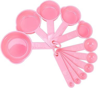 Measuring cup and spoon set, 11-piece plastic measuring cup and spoon set for dry and liquid ingredients, 5 measuring cups and 6 measuring spoon set for kids for cooking and baking, color: Pink