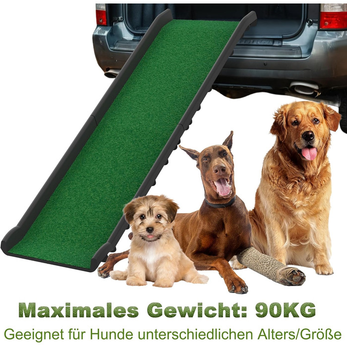 Рампа для собак UISEBRT, авторампа в багажник, 156 x 40 см, до 90 кг, зелена